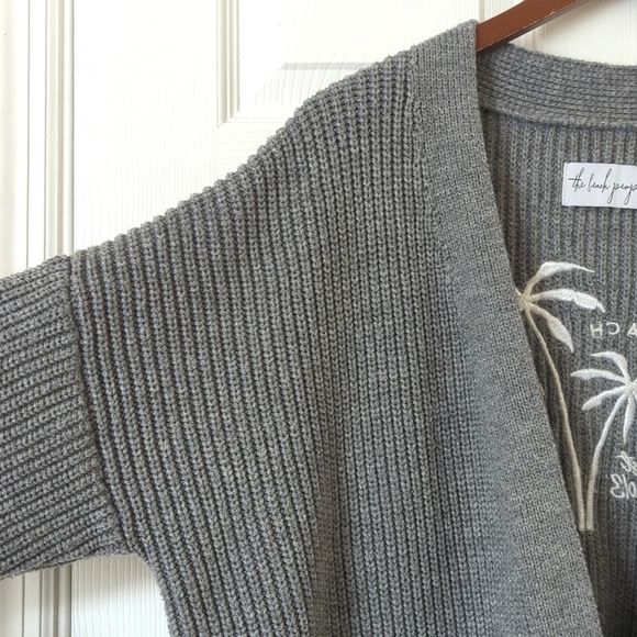 The Beach People The Twin Palms Ribbed Knit Open Front Cardigan Sweater Gray M/L - Picture 3 of 14